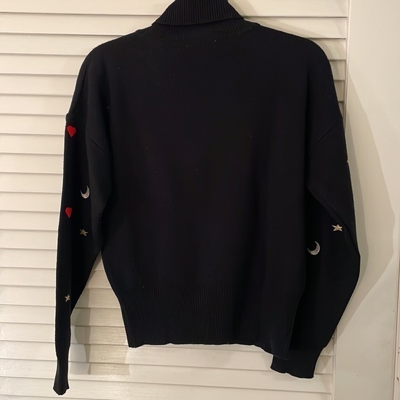 VINTAGE MEISTER GOLD Stars Silver Moon Red Hearts Embroidered Turtleneck Sweater - Picture 7 of 11